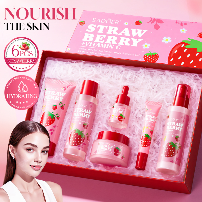 Luxury Skincare Gifts For Women - Strawberry VC Aufhellendes Luxus-Pflegeset mit 6
